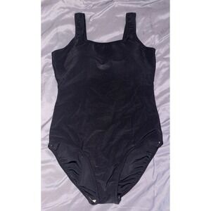 L.L.Bean Women's Black Ribbed Tummy Control One-Piece Swimsuit Size 14 Regular